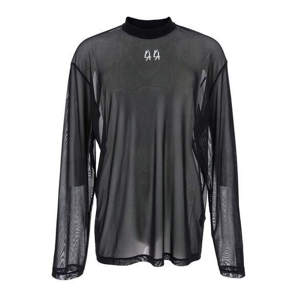 44 Label Group Men Black Turtleneck Sweater With Semi-Sheer Design In Mesh Man